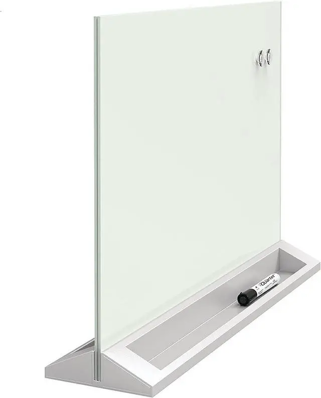 Main image of Glass Whiteboard Desktop Panel, Magnetic, 17" x 23", Dry Erase Surface, Includes Accessory Trays, 1 Marker and 2 High-Power Magnets, White (GDP1723W)