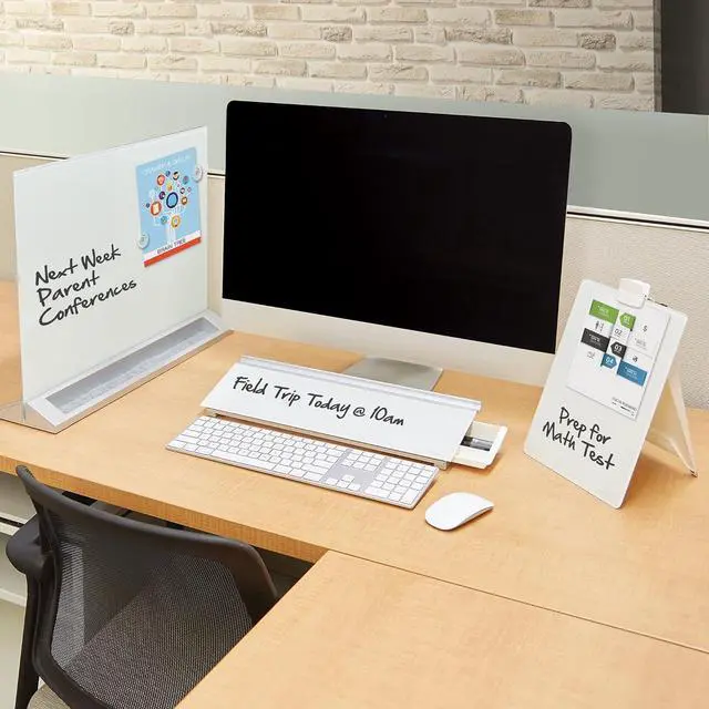 Alt view image 2 of 7 - Glass Whiteboard Desktop Panel, Magnetic, 17" x 23", Dry Erase Surface, Includes Accessory Trays, 1 Marker and 2 High-Power Magnets, White (GDP1723W)