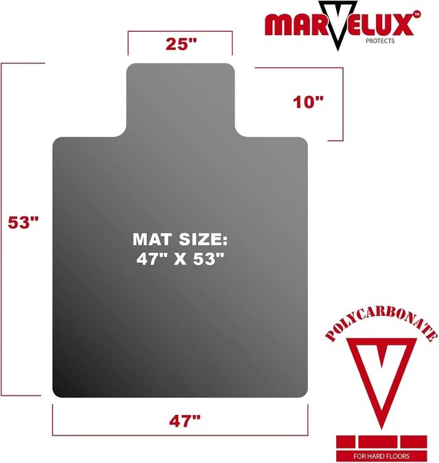 Alt view image 2 of 7 - Marvelux Durable Polycarbonate Office Chair Mat for Hard Floors 47" x 53"