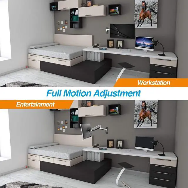 Alt view image 4 of 7 - AVLT Single 13"-32" Monitor Wall Mount fits One Flat/Curved Computer Monitor Full Motion Height Swivel Tilt Rotation Adjustable Monitor Arm - VESA/Cable Management