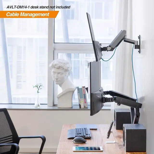 Alt view image 5 of 7 - AVLT Single 13"-32" Monitor Wall Mount fits One Flat/Curved Computer Monitor Full Motion Height Swivel Tilt Rotation Adjustable Monitor Arm - VESA/Cable Management
