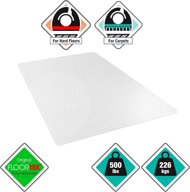 Alt view image 2 of 7 - Floortex® Megamat® Extra Thick, Strong Polycarbonate Chair Mat for Hard Floors & Carpets - 46" x 53"