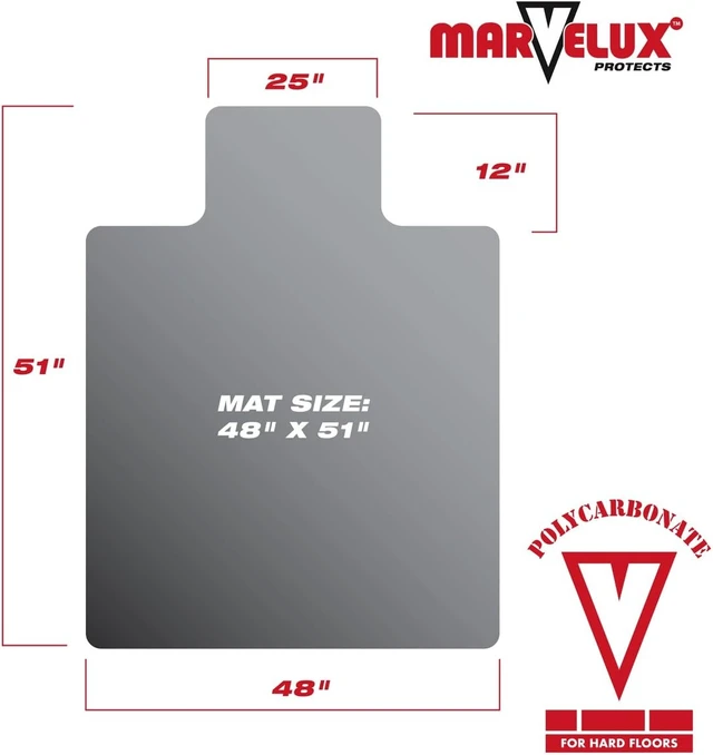 Alt view image 2 of 7 - Marvelux Polycarbonate Office Chair Mat for Medium Pile Carpets, 48" x 51"