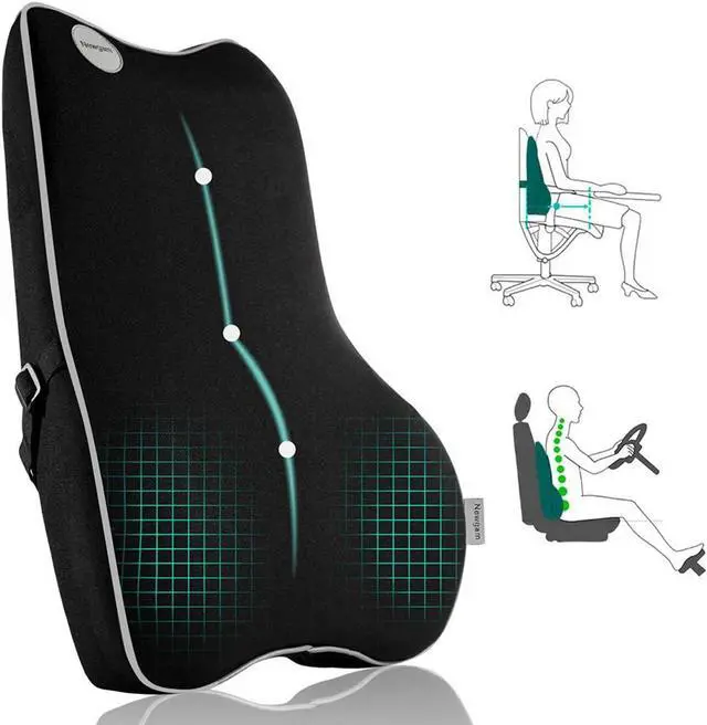 Main image of Newgam Lumbar Support Pillow,Pure Memory Foam Back Cushion Orthopedic Backrest with Breathable 3D Mesh for Car Seat,Office Chair,Computer Chair,Wheelchair and Recliner.Ergonomic Design (Grey Edge)
