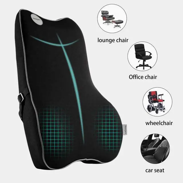 Alt view image 5 of 6 - Newgam Lumbar Support Pillow,Pure Memory Foam Back Cushion Orthopedic Backrest with Breathable 3D Mesh for Car Seat,Office Chair,Computer Chair,Wheelchair and Recliner.Ergonomic Design (Grey Edge)