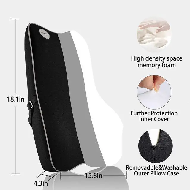 Alt view image 3 of 6 - Newgam Lumbar Support Pillow,Pure Memory Foam Back Cushion Orthopedic Backrest with Breathable 3D Mesh for Car Seat,Office Chair,Computer Chair,Wheelchair and Recliner.Ergonomic Design (Grey Edge)