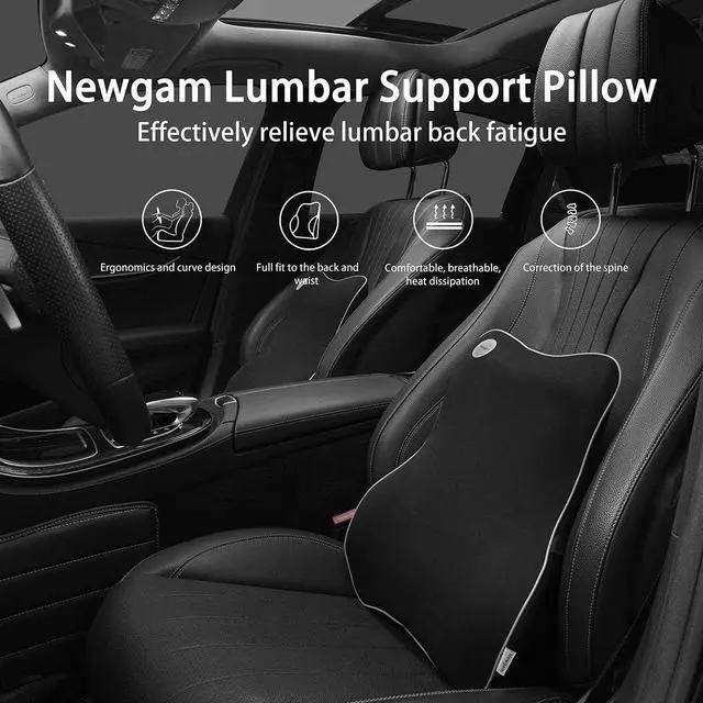 Alt view image 6 of 6 - Newgam Lumbar Support Pillow,Pure Memory Foam Back Cushion Orthopedic Backrest with Breathable 3D Mesh for Car Seat,Office Chair,Computer Chair,Wheelchair and Recliner.Ergonomic Design (Grey Edge)