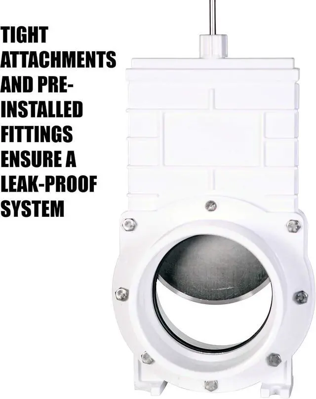 Alt view image 2 of 5 - 4" PVC Gate Valve, slip/hub fittings with stainless steel paddle for Koi/Slurry Ponds, Aquaculture, Sewer lines & more, White (6401)
