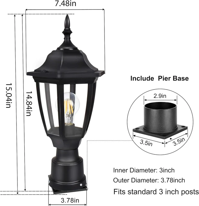 Alt view image 2 of 7 - Black Exterior Lamp Post Light Fixture Outdoor Post Lights, 2 Pack