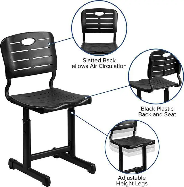 Alt view image 5 of 7 - Flash Furniture Adjustable Height Black Student Chair with Black Pedestal Frame