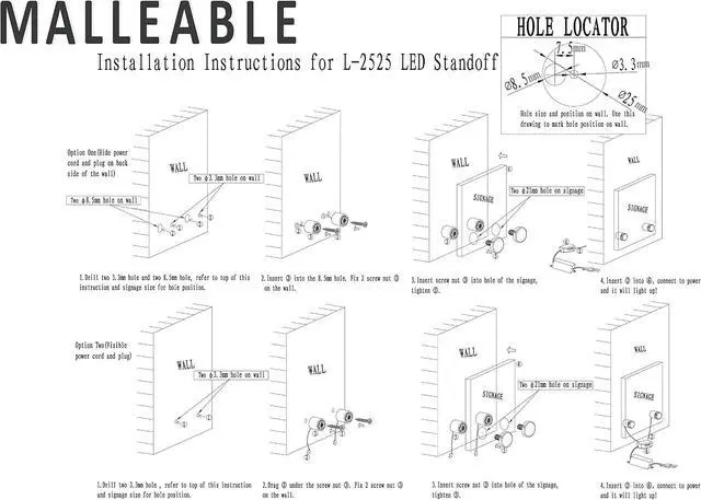 Alt view image 5 of 6 - TOPNIKE Aluminum LED Sign Standoffs, 1"1", Silver, Blue LED, Pack of 4 with Power Supply