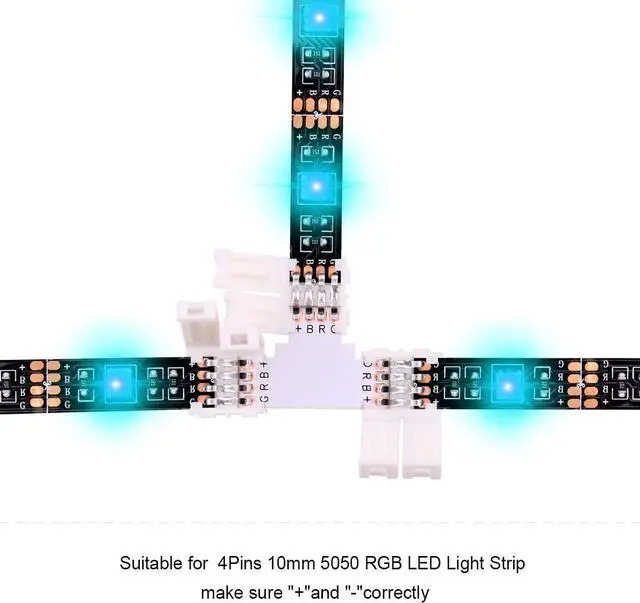 Alt view image 7 of 7 - 4Pin RGB LED Strip Connector Kit - Include 5050 2 Way RGB Splitter Cable, 6.6feet RGB Extension Cable, RGB Controller Jumper, LED RGB Jumper, L and T Shape Connectors, Male Connector, LED Strip Clip