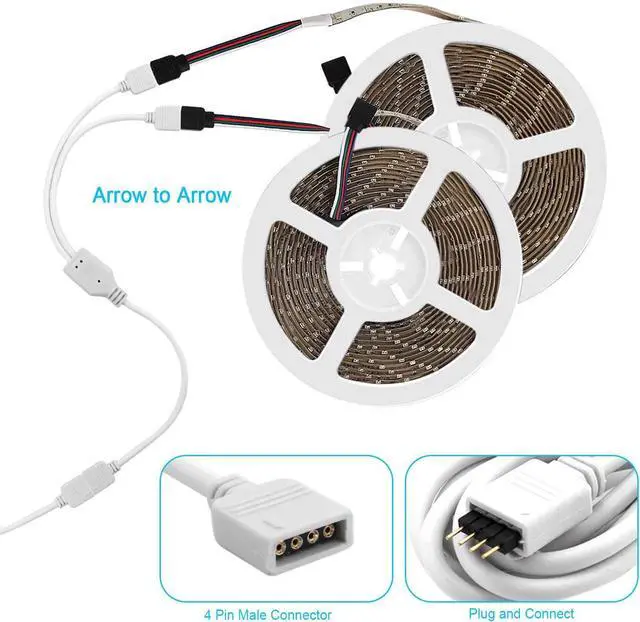 Alt view image 2 of 7 - 4Pin RGB LED Strip Connector Kit - Include 5050 2 Way RGB Splitter Cable, 6.6feet RGB Extension Cable, RGB Controller Jumper, LED RGB Jumper, L and T Shape Connectors, Male Connector, LED Strip Clip