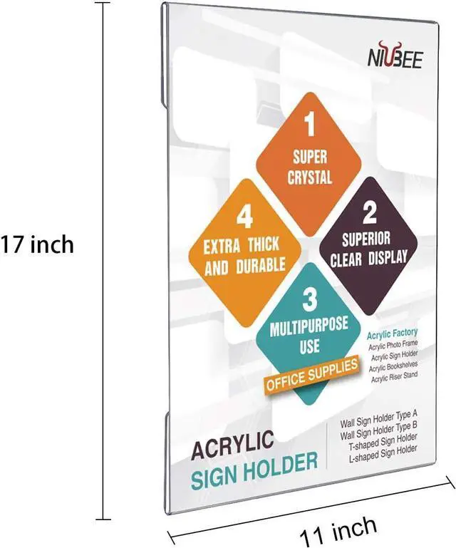 Alt view image 2 of 7 - 6 Pack Acrylic Sign Holder 11 x 17 inches Wall Mount Sign Holders Clear Acrylic Frame with Double Sided Tape Clear Poster Frames Plastic Sign Holder for Office, Home, Restaurant, Vertical
