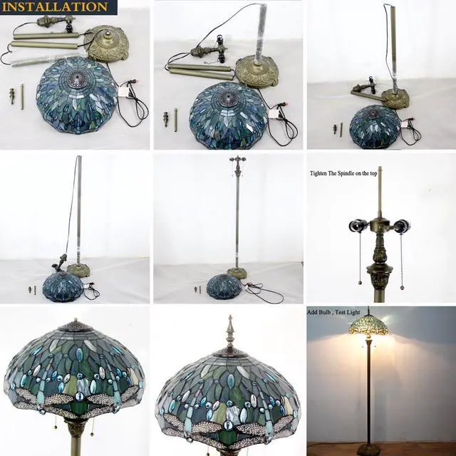 Alt view image 7 of 7 - WERFACTORY Tiffany Floor Lamp Red Yellow Rose Stained Glass Standing Reading Light 16X16X64 Inches Antique Pole Corner Lamp Decor Bedroom Living Room Home Office S001 Series