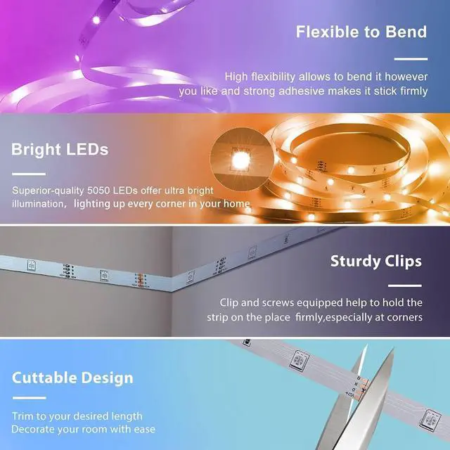 Alt view image 6 of 7 - 65.6ft Led Strip Lights Led Light Strips Music Sync Color Changing Led Lights with App Control and Remote Led Lights for Bedroom Party Home Decoration