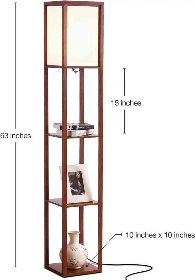 Alt view image 5 of 7 - Brightech Maxwell - Modern Shelf Floor Lamp with Lamp Shade and LED Bulb - Corner Display Floor Lamps with Shelves for Living Room, Bedroom and Office - Walnut Brown