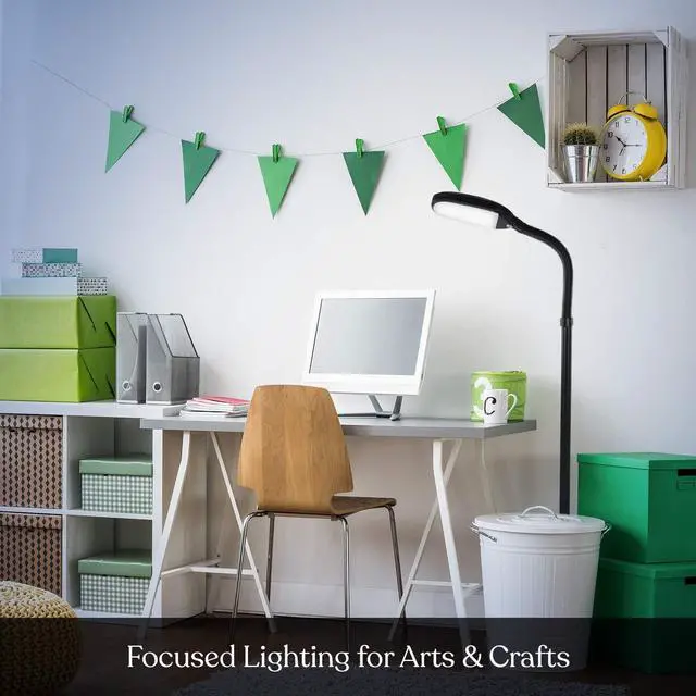 Alt view image 4 of 7 - Brightech Litespan - Bright LED Floor Reading Lamp for Over Chair Crafts and Reading, Estheticians' Light for Lash Extensions, Adjustable Standing Lamp for Living Room, Bedroom, Office - Jet Black