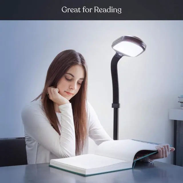 Alt view image 3 of 7 - Brightech Litespan - Bright LED Floor Reading Lamp for Over Chair Crafts and Reading, Estheticians' Light for Lash Extensions, Adjustable Standing Lamp for Living Room, Bedroom, Office - Jet Black