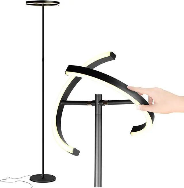 Main image of Brightech Halo Split Modern Bright LED Torchiere Floor Lamp for Offices - Dimmable, Tall Standing Lamp for Living Room or Bedroom - Adjustable Light w/Rotating Angles - Jet Black