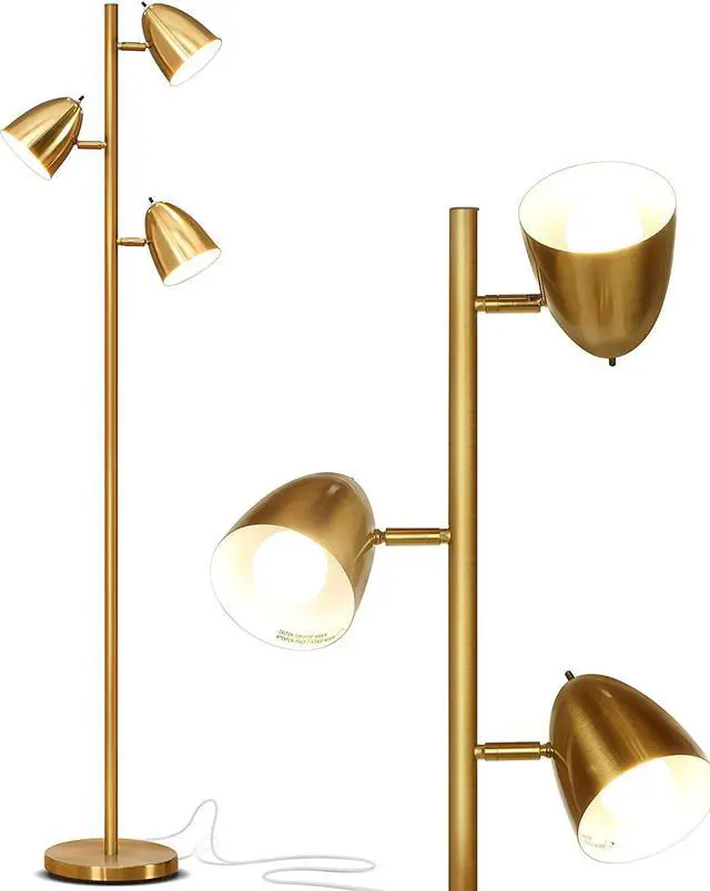 Main image of Brightech Jacob LED Standing Lamp, Modern Bright Floor Lamps for Living Rooms & Bedrooms, Tall LED Lighting Lamp with Adjustable 3 Light Tree  Antique Brass/Gold