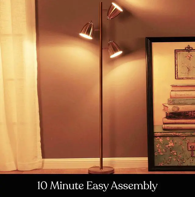 Alt view image 5 of 7 - Brightech Jacob LED Standing Lamp, Modern Bright Floor Lamps for Living Rooms & Bedrooms, Tall LED Lighting Lamp with Adjustable 3 Light Tree  Antique Brass/Gold