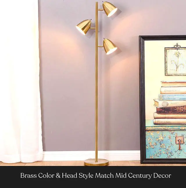 Alt view image 3 of 7 - Brightech Jacob LED Standing Lamp, Modern Bright Floor Lamps for Living Rooms & Bedrooms, Tall LED Lighting Lamp with Adjustable 3 Light Tree  Antique Brass/Gold