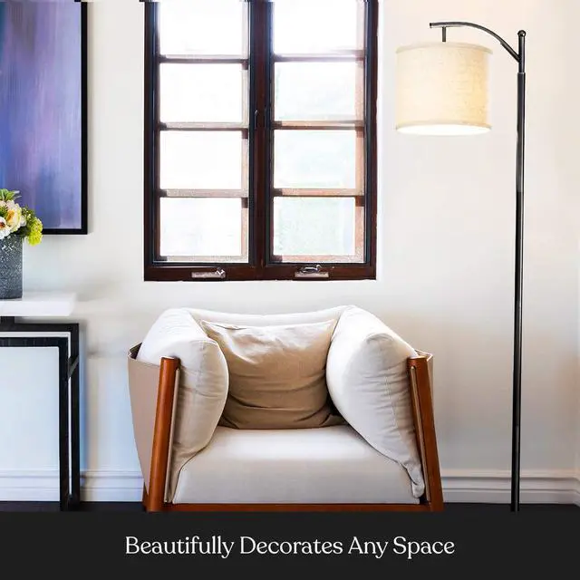 Alt view image 3 of 7 - Brightech Montage LED Floor Lamp  Modern Floor Light for Living Rooms & Office, with Arc Hanging Shade  Standing Lamp for Bedroom Reading, Mid-Century Pole Lamp for Farmhouse Style - Black