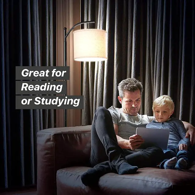 Alt view image 6 of 7 - Brightech Montage LED Floor Lamp  Modern Floor Light for Living Rooms & Office, with Arc Hanging Shade  Standing Lamp for Bedroom Reading, Mid-Century Pole Lamp for Farmhouse Style - Black