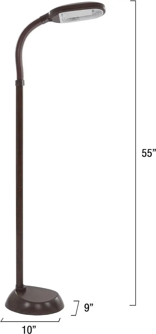 Alt view image 2 of 6 - Lavish Home 72-1438 Full Spectrum Natural Sunlight Floor Lamp with Bendable Neck-Reading, Craft, Studying, and Esthetician Light, 62.5", Brown