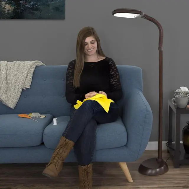 Alt view image 6 of 6 - Lavish Home 72-1438 Full Spectrum Natural Sunlight Floor Lamp with Bendable Neck-Reading, Craft, Studying, and Esthetician Light, 62.5", Brown