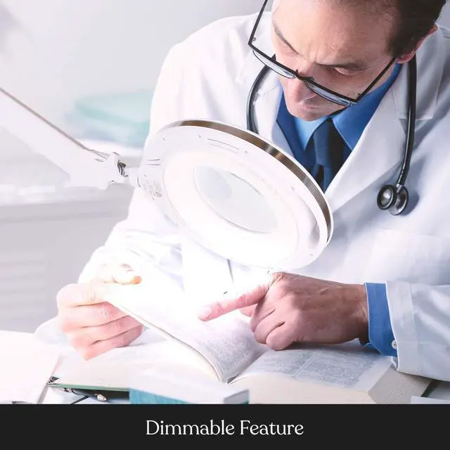 Alt view image 5 of 7 - Brightech LightView Pro Magnifying Glass with Light and Stand, Magnifying Floor Lamp with a 6-Wheel Rolling Base for Facials, Lash Estheticians, Dimmable LED Work Light for Sewing, Crafts