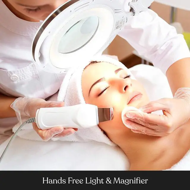 Alt view image 6 of 7 - Brightech LightView Pro Magnifying Glass with Light and Stand, Magnifying Floor Lamp with a 6-Wheel Rolling Base for Facials, Lash Estheticians, Dimmable LED Work Light for Sewing, Crafts