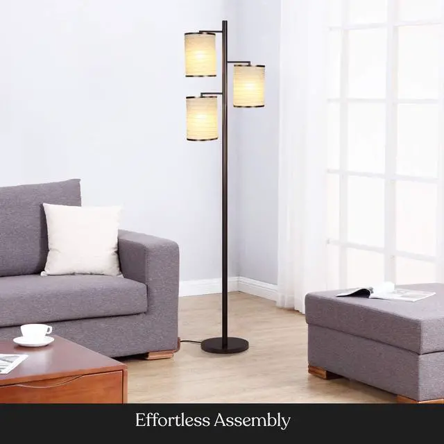 Alt view image 7 of 7 - Brightech Liam Tall Tree Lamp with Asian Lantern Shade for Living Rooms and Offices - Standing Lamp with 3 LED Bulbs for Bedroom Reading - Bronze