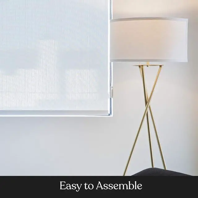 Alt view image 6 of 7 - Brightech Jaxon LED Floor lamp, Modern Lamp for Living Rooms & Offices, Tall Lamp with Contemporary Drum Shade, Gold Tripod Standing Lamp for Bedroom Reading, Great Living Room Decor - Brass