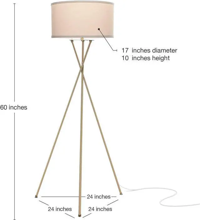 Alt view image 2 of 7 - Brightech Jaxon LED Floor lamp, Modern Lamp for Living Rooms & Offices, Tall Lamp with Contemporary Drum Shade, Gold Tripod Standing Lamp for Bedroom Reading, Great Living Room Decor - Brass