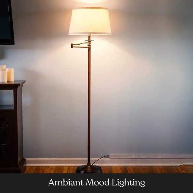 Alt view image 5 of 7 - Brightech Caden LED Floor Lamp - Tall Standing Lamp with Swing Arm for Living Rooms & Offices - Industrial Bronze