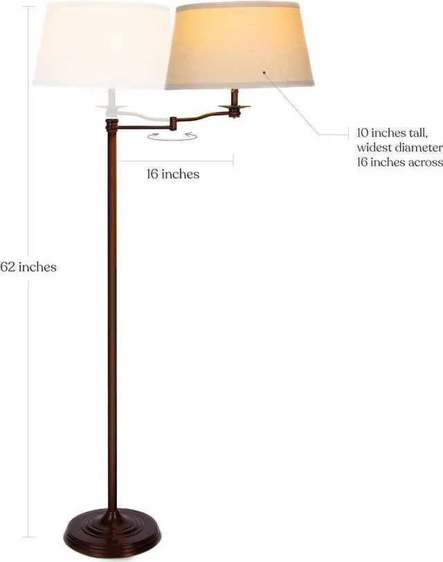 Alt view image 2 of 7 - Brightech Caden LED Floor Lamp - Tall Standing Lamp with Swing Arm for Living Rooms & Offices - Industrial Bronze