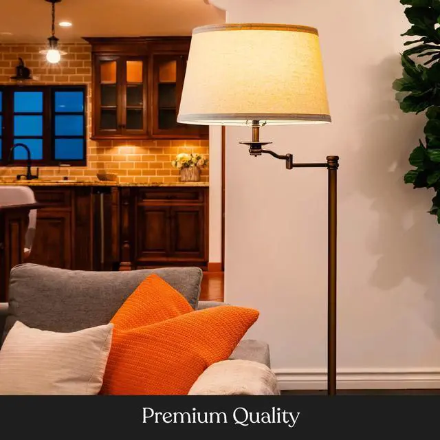 Alt view image 7 of 7 - Brightech Caden LED Floor Lamp - Tall Standing Lamp with Swing Arm for Living Rooms & Offices - Industrial Bronze
