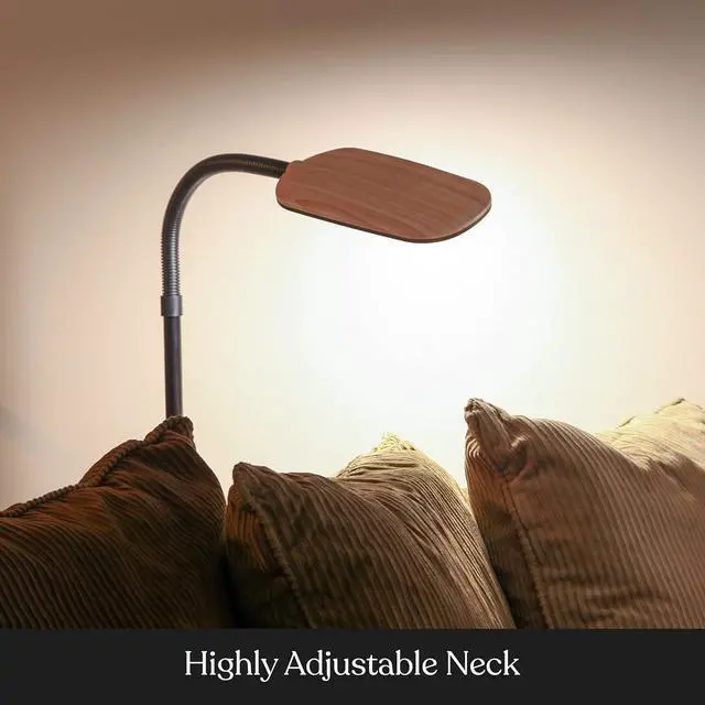 Alt view image 6 of 7 - Brightech Litespan Slim LED Floor Lamp - Modern Reading Light Over Chair for Living Rooms & Offices, Tall With Adjustable Gooseneck, Crafts Work Light, Dimmable Standing for Bedroom - Wood