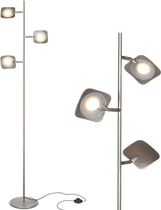 Main image of Brightech Tree Floor Lamp for Living Rooms & Offices, Dimmable Standing Lamp for Bedroom Reading, LED Spotlight Floor Lamp, Tall Lamp with Adjustable Panels for Minimal Space Use - Satin Nickel