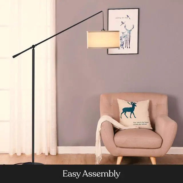 Alt view image 5 of 7 - Brightech Hudson 2 - LED Floor lamp, Tall Lamp with Sturdy Base, Contemporary Arc Lamp for Living Rooms & Offices, Great Living Room Décor, Mid Century Modern Lamp for Bedroom - Jet Black