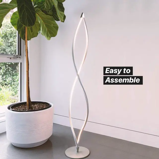 Alt view image 3 of 7 - Brightech Twist Floor Lamp, Bright Tall Lamp for Offices, Modern LED Spiral Lamp for Living Rooms, Dimmable Standing Lamp with Sturdy Base for Bedroom Reading, Great Living Room Decor - Silver