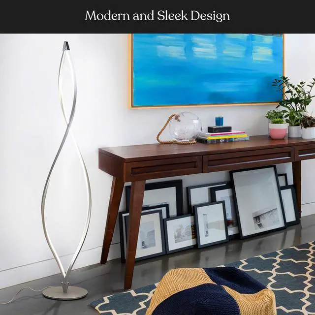 Alt view image 6 of 7 - Brightech Twist Floor Lamp, Bright Tall Lamp for Offices, Modern LED Spiral Lamp for Living Rooms, Dimmable Standing Lamp with Sturdy Base for Bedroom Reading, Great Living Room Decor - Silver