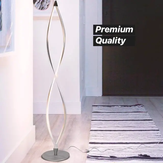 Alt view image 2 of 7 - Brightech Twist Floor Lamp, Bright Tall Lamp for Offices, Modern LED Spiral Lamp for Living Rooms, Dimmable Standing Lamp with Sturdy Base for Bedroom Reading, Great Living Room Decor - Silver