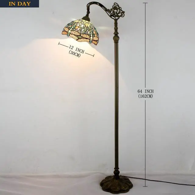 Alt view image 3 of 7 - WERFACTORY Tiffany Floor Lamp Sea Blue Stained Glass Dragonfly Arched Lamp 12X18X64 Inches Gooseneck Adjustable Corner Standing Reading Light Decor Bedroom Living Room S147 Series
