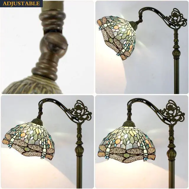 Alt view image 6 of 7 - WERFACTORY Tiffany Floor Lamp Sea Blue Stained Glass Dragonfly Arched Lamp 12X18X64 Inches Gooseneck Adjustable Corner Standing Reading Light Decor Bedroom Living Room S147 Series
