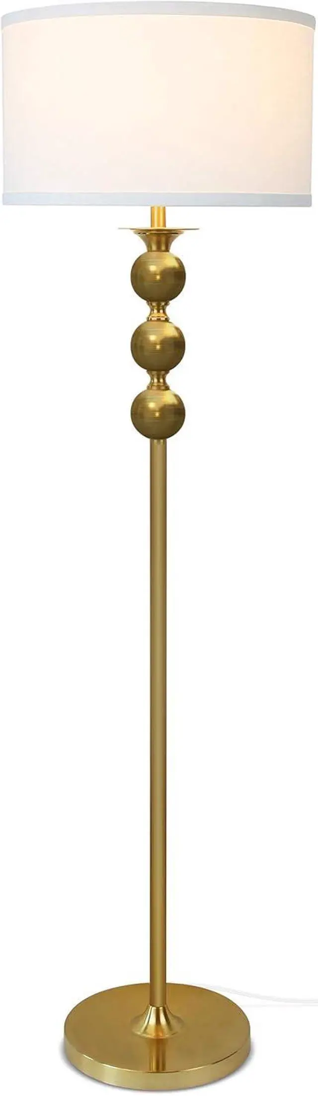 Main image of Brightech Riley LED Floor lamp, Boho Lamp for Living Rooms & Offices, Great Living Room Décor, Mid-Century Standing Lamp for Bedroom Reading, Tall Lamp with Drum Shade - Gold/Brass