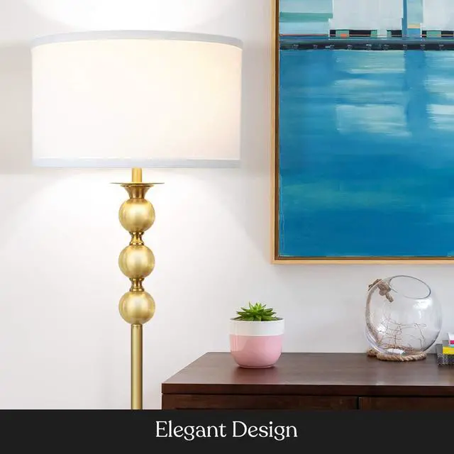 Alt view image 7 of 7 - Brightech Riley LED Floor lamp, Boho Lamp for Living Rooms & Offices, Great Living Room Décor, Mid-Century Standing Lamp for Bedroom Reading, Tall Lamp with Drum Shade - Gold/Brass