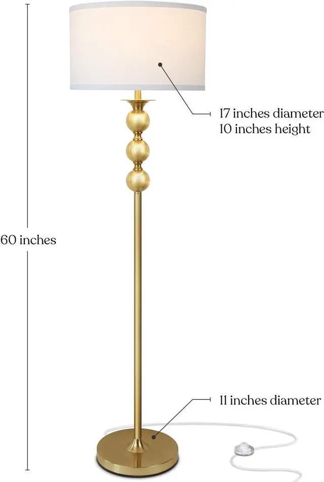 Alt view image 2 of 7 - Brightech Riley LED Floor lamp, Boho Lamp for Living Rooms & Offices, Great Living Room Décor, Mid-Century Standing Lamp for Bedroom Reading, Tall Lamp with Drum Shade - Gold/Brass